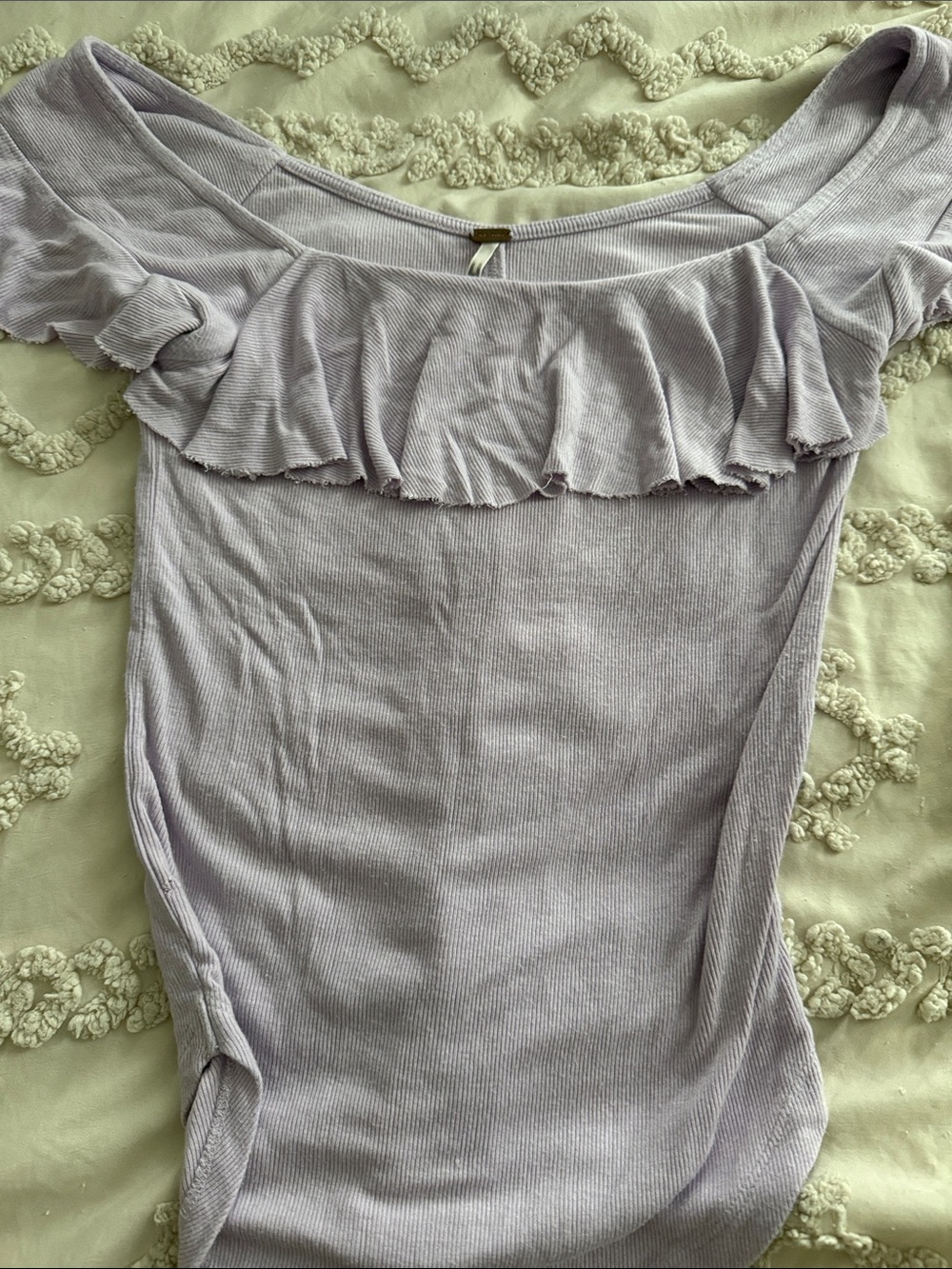 Free People Light Lavender Off-Shoulder Ruffle Ribbed Bodysuit - Picture 1 of 4